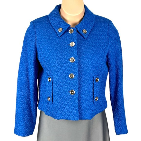 Randy Kemper Blue Textured Button Front Cropped Jacket size 14 - Picture 1 of 11
